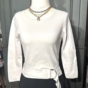 Beautiful Forever21 White Knit Women's Top attached Belt Silver Buckle Size M